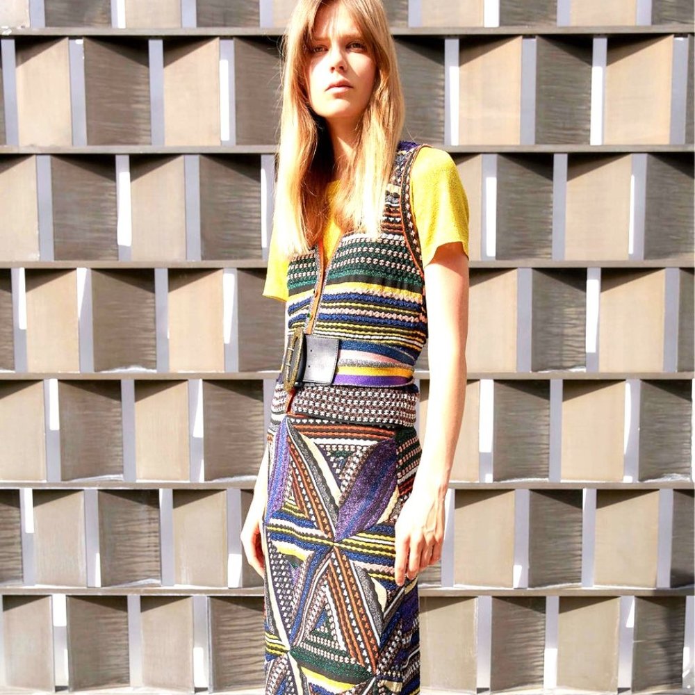 ⭐️SALE: $2235 Orange Label MISSONI Metallic Geometric Knit Skirt Size 6 - Picture 13 of 14